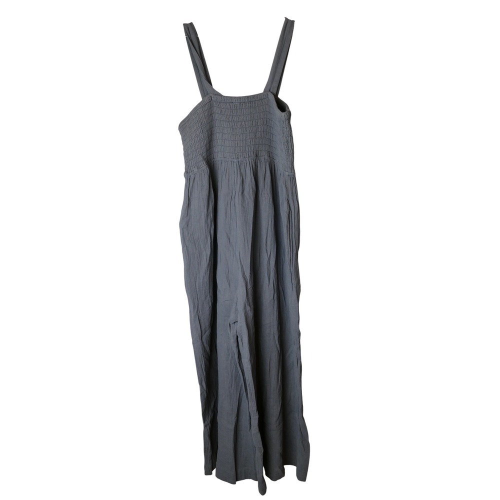 Quince Gauze Smocked Wide Leg Jumpsuit‎ Indigo Blue Organic Cotton XL - Picture 2 of 10